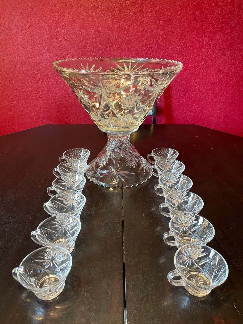 Anchor Hocking "Star of David" pattern punch bowl set